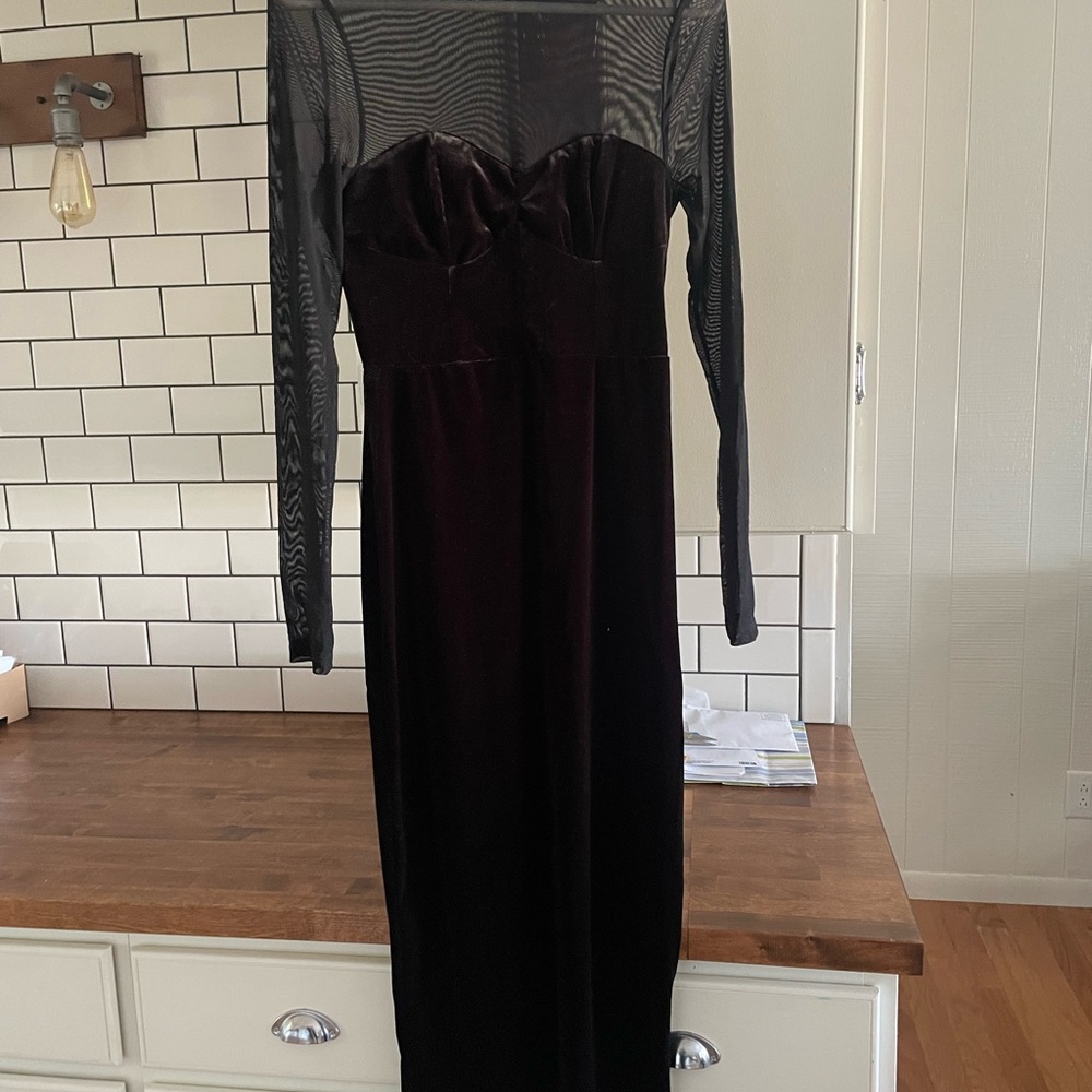 Black velvet midi dress